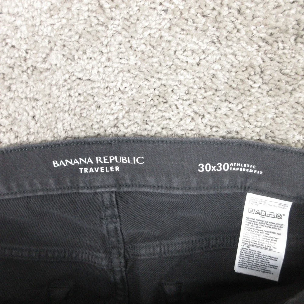 Banana Republic Jeans Mens 30x30 Black Traveler Athletic Tapered Zip Denim Pants